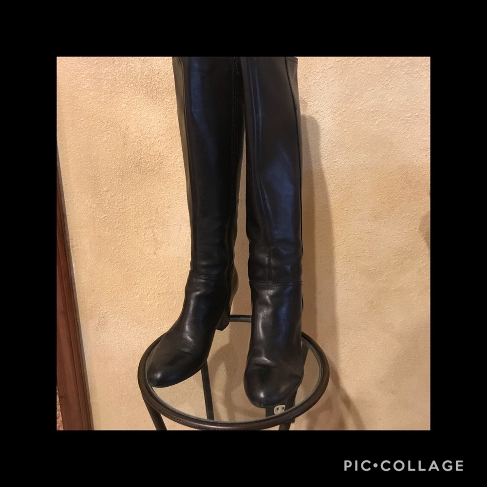 SOLD. Nine West Black leather boots 23/4”heel 8.5